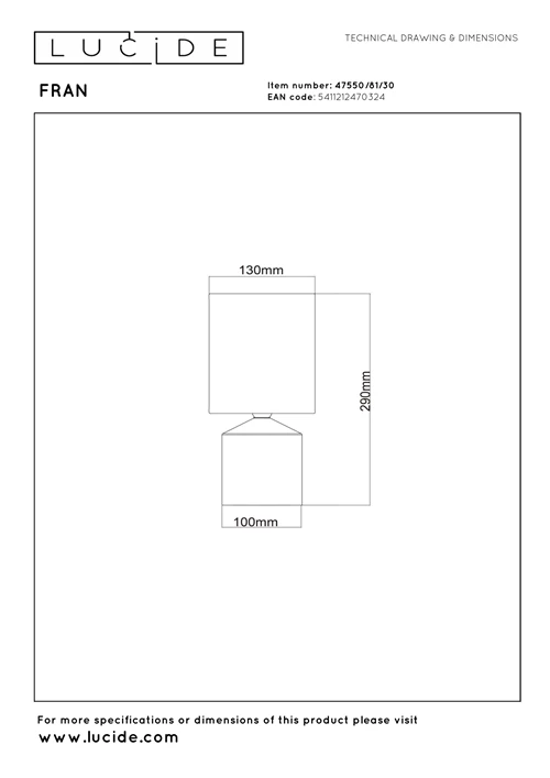 Lucide FRAN - Lámpara de mesa - Ø 13 cm - 1xE14 - Negro - Essential - técnico